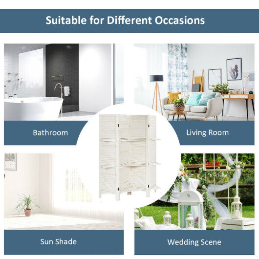 4 Panel Folding Room Divider Screen with 3 Display Shelves-Brown