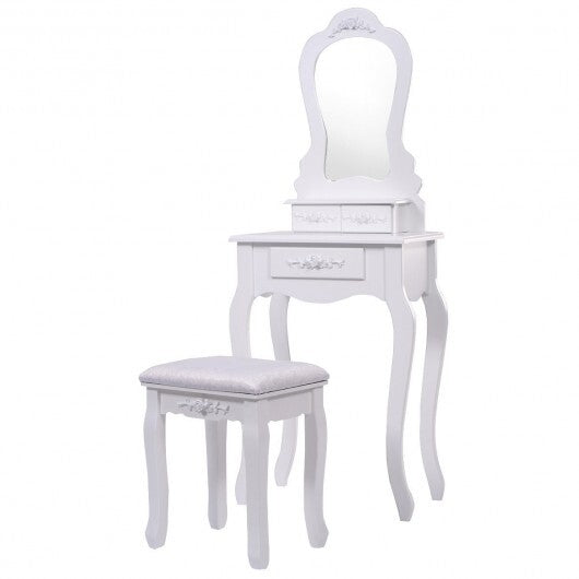 Makeup Dressing Table and Bench 3 Drawers and Cushioned Stool for Girls-White LuxuryLifeWay Online Store