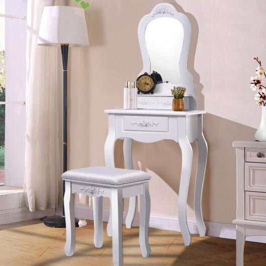 Makeup Dressing Table and Bench 3 Drawers and Cushioned Stool for Girls-White LuxuryLifeWay Online Store
