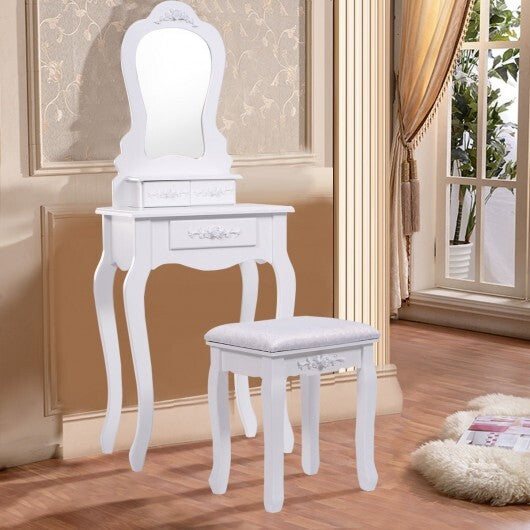 Makeup Dressing Table and Bench 3 Drawers and Cushioned Stool for Girls-White LuxuryLifeWay Online Store