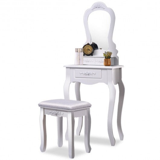 Makeup Dressing Table and Bench 3 Drawers and Cushioned Stool for Girls-White LuxuryLifeWay Online Store
