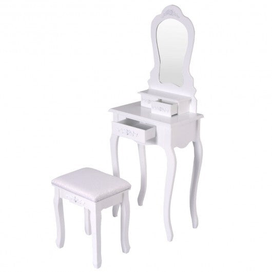 Makeup Dressing Table and Bench 3 Drawers and Cushioned Stool for Girls-White LuxuryLifeWay Online Store