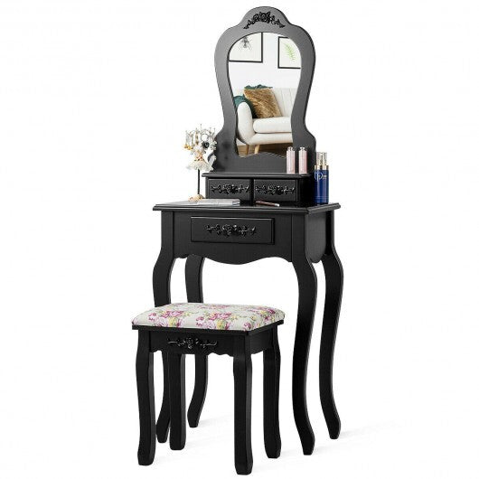 Makeup Dressing Table and Bench 3 Drawers and Cushioned Stool for Girls-White LuxuryLifeWay Online Store