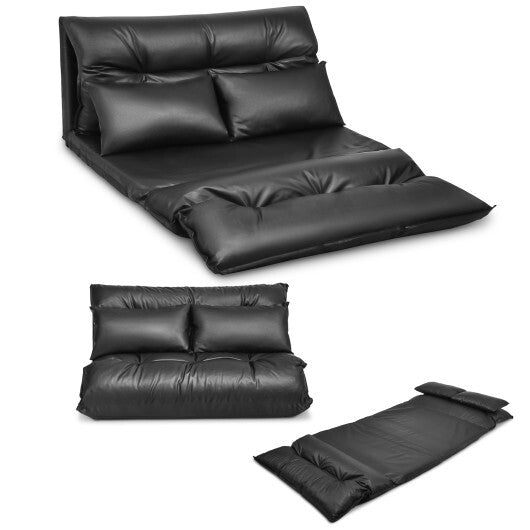 Foldable PU Leather Leisure Floor Sofa Bed with 2 Pillows-Black LuxuryLifeWay Online Store
