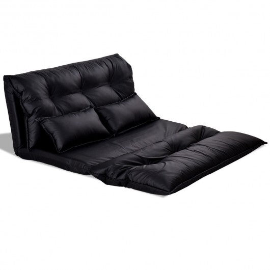 Foldable PU Leather Leisure Floor Sofa Bed with 2 Pillows-Black - Color: Black LuxuryLifeWay Online Store