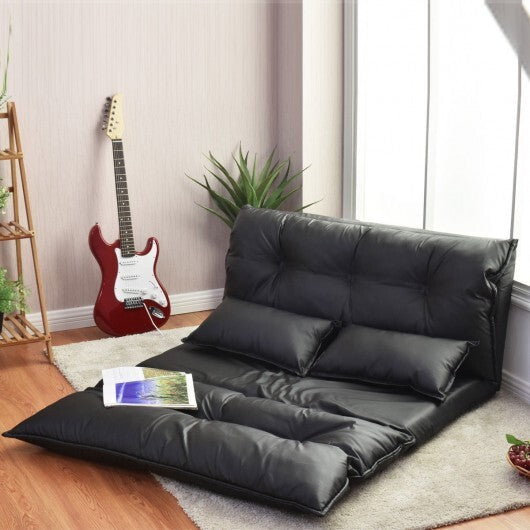 Foldable PU Leather Leisure Floor Sofa Bed with 2 Pillows-Black - Color: Black LuxuryLifeWay Online Store