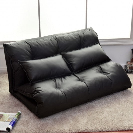 Foldable PU Leather Leisure Floor Sofa Bed with 2 Pillows-Black - Color: Black LuxuryLifeWay Online Store