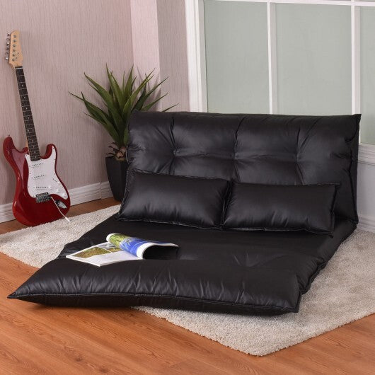 Foldable PU Leather Leisure Floor Sofa Bed with 2 Pillows-Black - Color: Black LuxuryLifeWay Online Store