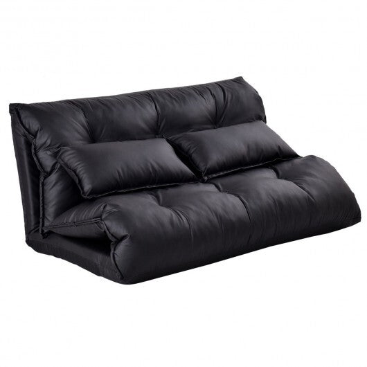 Foldable PU Leather Leisure Floor Sofa Bed with 2 Pillows-Black - Color: Black LuxuryLifeWay Online Store