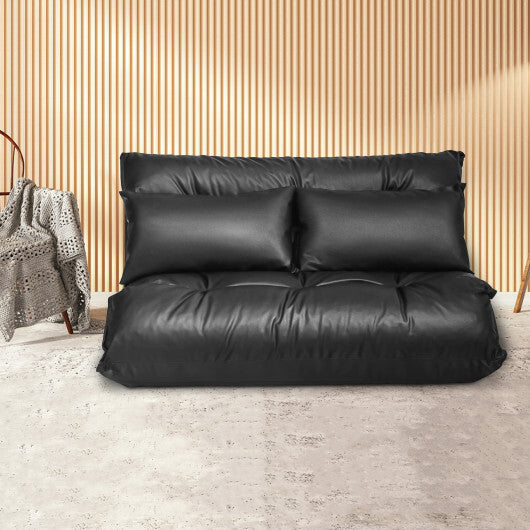 Foldable PU Leather Leisure Floor Sofa Bed with 2 Pillows-Black LuxuryLifeWay Online Store