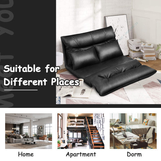 Foldable PU Leather Leisure Floor Sofa Bed with 2 Pillows-Black LuxuryLifeWay Online Store