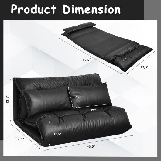 Foldable PU Leather Leisure Floor Sofa Bed with 2 Pillows-Black LuxuryLifeWay Online Store