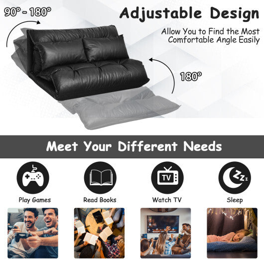 Foldable PU Leather Leisure Floor Sofa Bed with 2 Pillows-Black LuxuryLifeWay Online Store