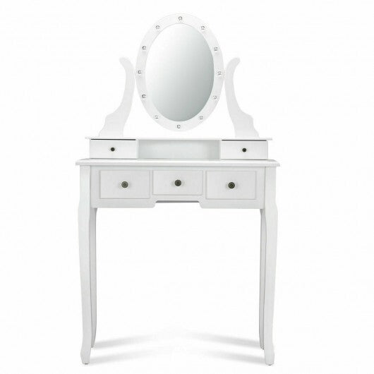 5 Drawers Vanity Table Stool Set with 12-LED Bulbs-Black LuxuryLifeWay Online Store