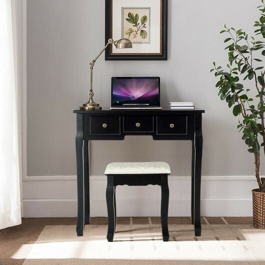 5 Drawers Vanity Table Stool Set with 12-LED Bulbs-Black LuxuryLifeWay Online Store