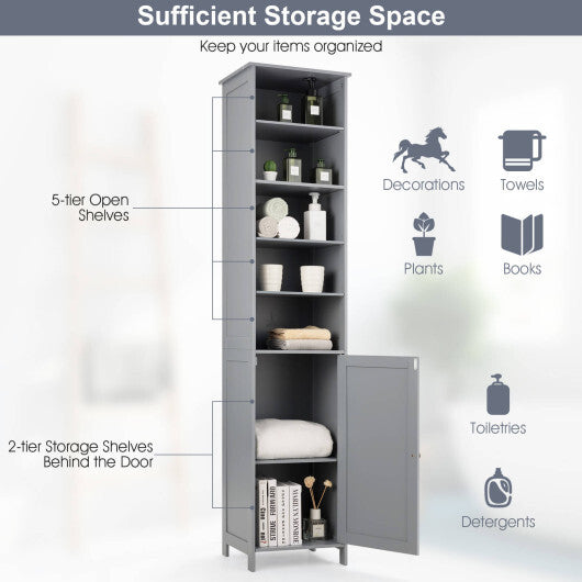 72 Inches Free Standing Tall Floor Bathroom Storage Cabinet-Gray
