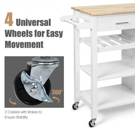 Kitchen Island Cart Rolling Serving Cart Wood Trolley-Brown