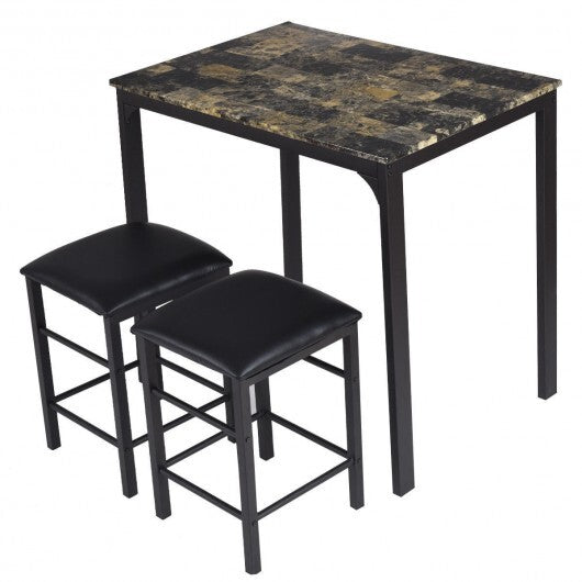 3 Piece Counter Height Dining Set Faux Marble Table-Brown LuxuryLifeWay Online Store
