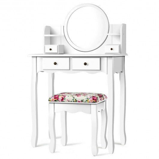 Makeup Vanity Table Set Girls Dressing Table with Drawers Oval Mirror-Black LuxuryLifeWay Online Store