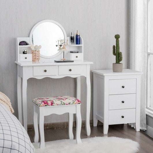 Makeup Vanity Table Set Girls Dressing Table with Drawers Oval Mirror-Black LuxuryLifeWay Online Store