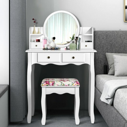 Makeup Vanity Table Set Girls Dressing Table with Drawers Oval Mirror-Black LuxuryLifeWay Online Store