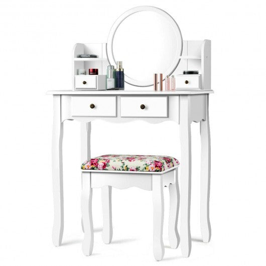 Makeup Vanity Table Set Girls Dressing Table with Drawers Oval Mirror-Black LuxuryLifeWay Online Store