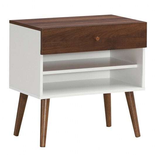 Mid-Century Nightstand with Drawer and Rubber Wood Legs - Color: Brown LuxuryLifeWay Online Store