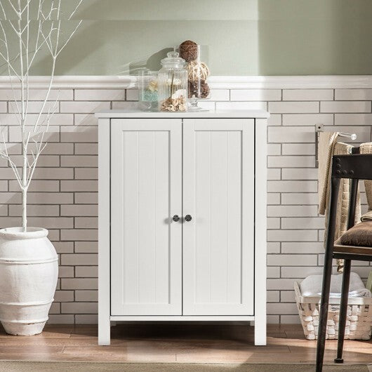 2-Door Bathroom Floor Storage Cabinet with Adjustable Shelf