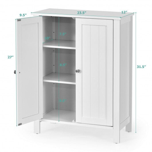 2-Door Bathroom Floor Storage Cabinet with Adjustable Shelf