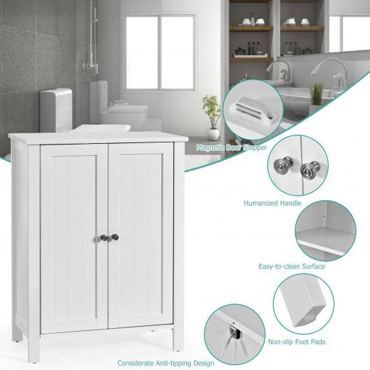 2-Door Bathroom Floor Storage Cabinet with Adjustable Shelf