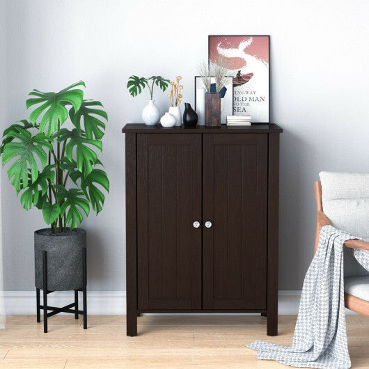 2-Door Bathroom Floor Storage Cabinet with Adjustable Shelf