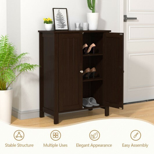 2-Door Bathroom Floor Storage Cabinet with Adjustable Shelf