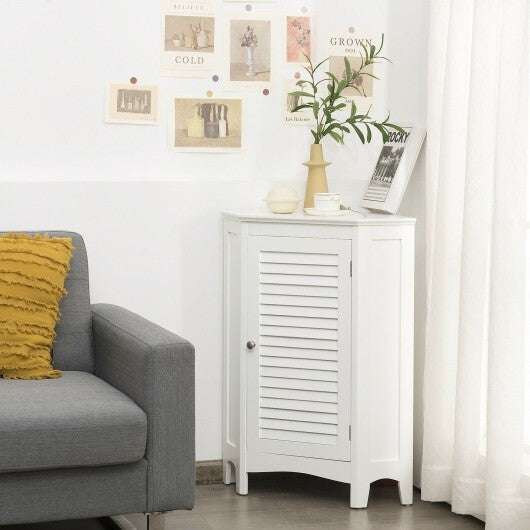 Corner Storage Cabinet Free Standing Bathroom Cabinet with Shutter Door LuxuryLifeWay Online Store