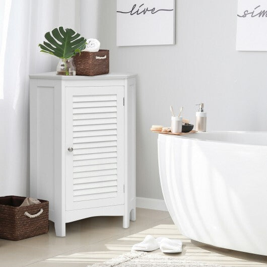 Corner Storage Cabinet Free Standing Bathroom Cabinet with Shutter Door LuxuryLifeWay Online Store