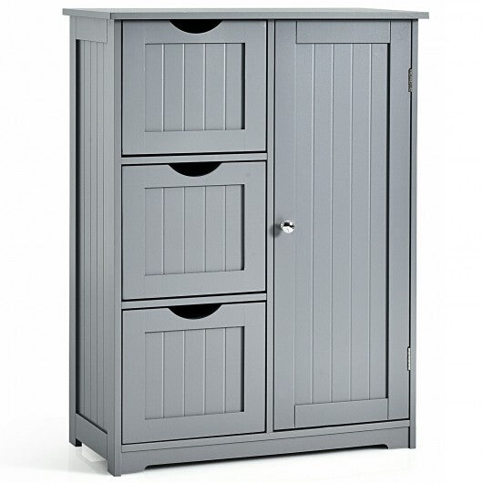 Bathroom Floor Cabinet Side Storage Cabinet with 3 Drawers and 1 Cupboard-Gray - Color: Gray LuxuryLifeWay Online Store
