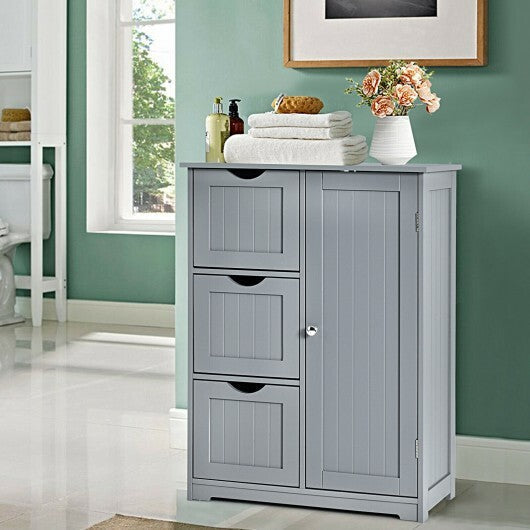 Bathroom Floor Cabinet Side Storage Cabinet with 3 Drawers and 1 Cupboard-Gray - Color: Gray LuxuryLifeWay Online Store