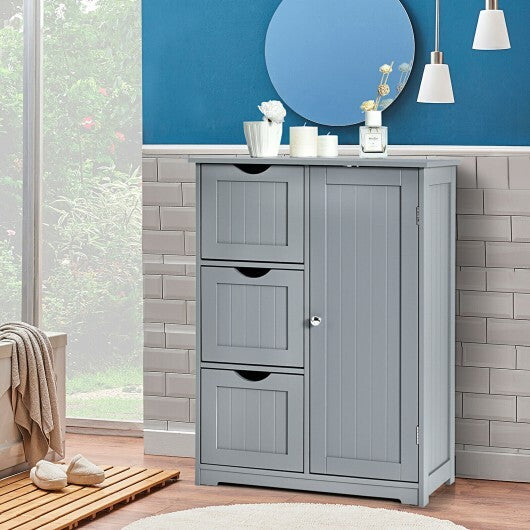 Bathroom Floor Cabinet Side Storage Cabinet with 3 Drawers and 1 Cupboard-Gray - Color: Gray LuxuryLifeWay Online Store