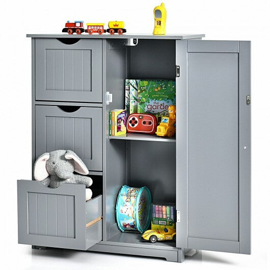 Bathroom Floor Cabinet Side Storage Cabinet with 3 Drawers and 1 Cupboard-Gray - Color: Gray LuxuryLifeWay Online Store