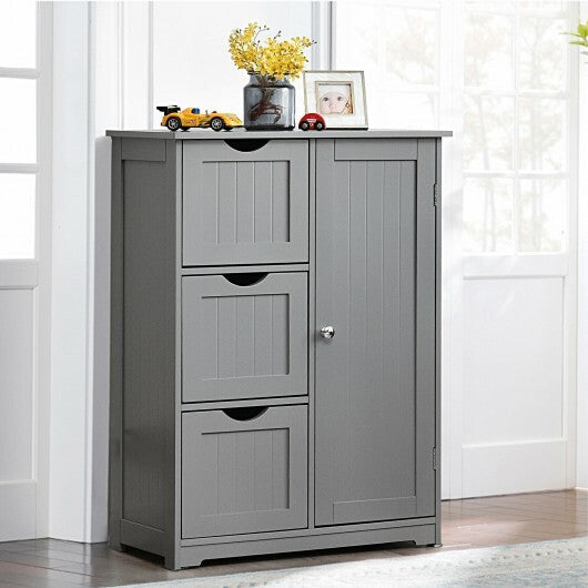 Bathroom Floor Cabinet Side Storage Cabinet with 3 Drawers and 1 Cupboard-Black