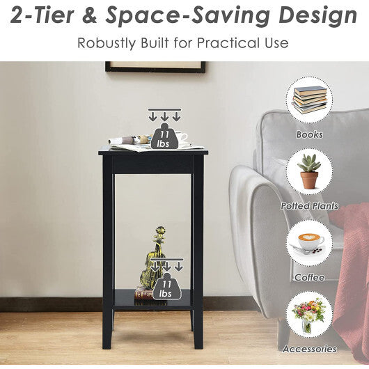 Set of 2 Versatile 2-Tier End Table with Storage Shelf-White LuxuryLifeWay Online Store