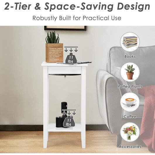 Set of 2 Versatile 2-Tier End Table with Storage Shelf-White LuxuryLifeWay Online Store