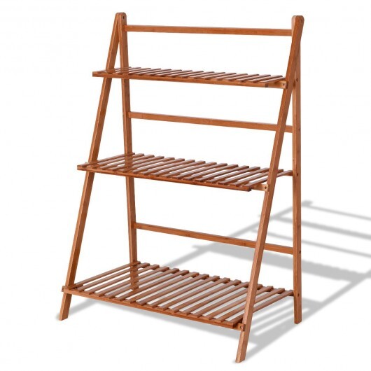 3-Tier Bamboo Ladder Shelf Foldable Plant Flower Bookshelf-Brown LuxuryLifeWay Online Store