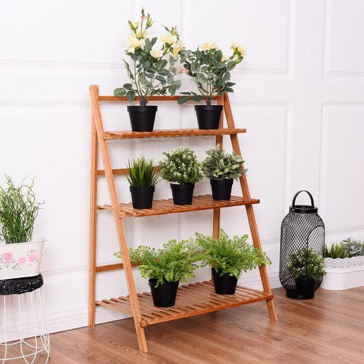 3-Tier Bamboo Ladder Shelf Foldable Plant Flower Bookshelf-Brown LuxuryLifeWay Online Store