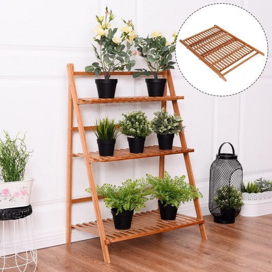 3-Tier Bamboo Ladder Shelf Foldable Plant Flower Bookshelf-Brown LuxuryLifeWay Online Store