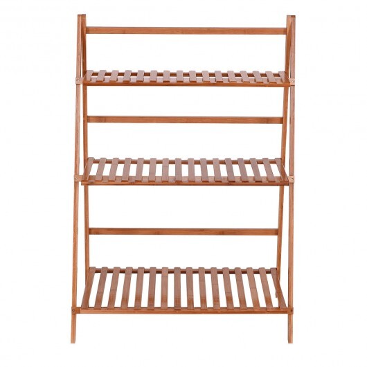 3-Tier Bamboo Ladder Shelf Foldable Plant Flower Bookshelf-Brown LuxuryLifeWay Online Store