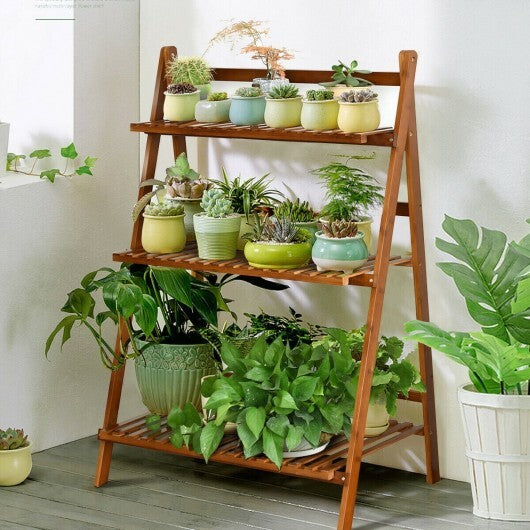 3-Tier Bamboo Ladder Shelf Foldable Plant Flower Bookshelf-Brown LuxuryLifeWay Online Store