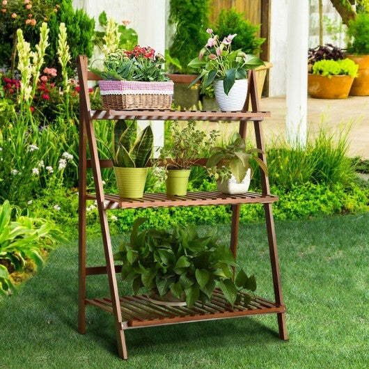 3-Tier Bamboo Ladder Shelf Foldable Plant Flower Bookshelf-Brown LuxuryLifeWay Online Store