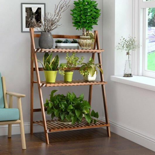 3-Tier Bamboo Ladder Shelf Foldable Plant Flower Bookshelf-Brown LuxuryLifeWay Online Store