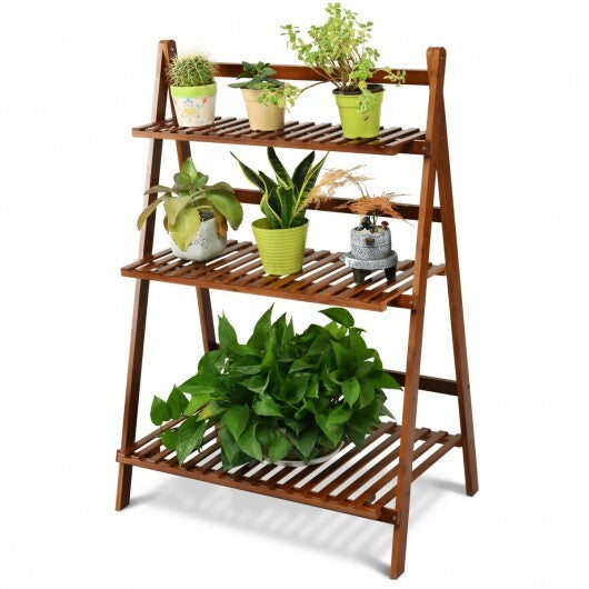 3-Tier Bamboo Ladder Shelf Foldable Plant Flower Bookshelf-Brown LuxuryLifeWay Online Store