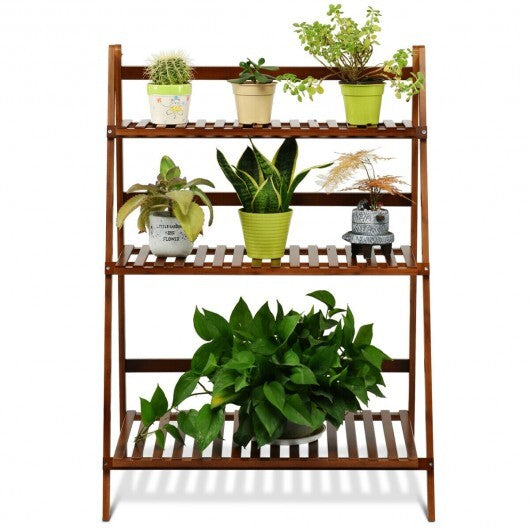 3-Tier Bamboo Ladder Shelf Foldable Plant Flower Bookshelf-Brown LuxuryLifeWay Online Store